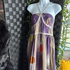 Purple and Cream Ruffled Embellished Maxi Dress